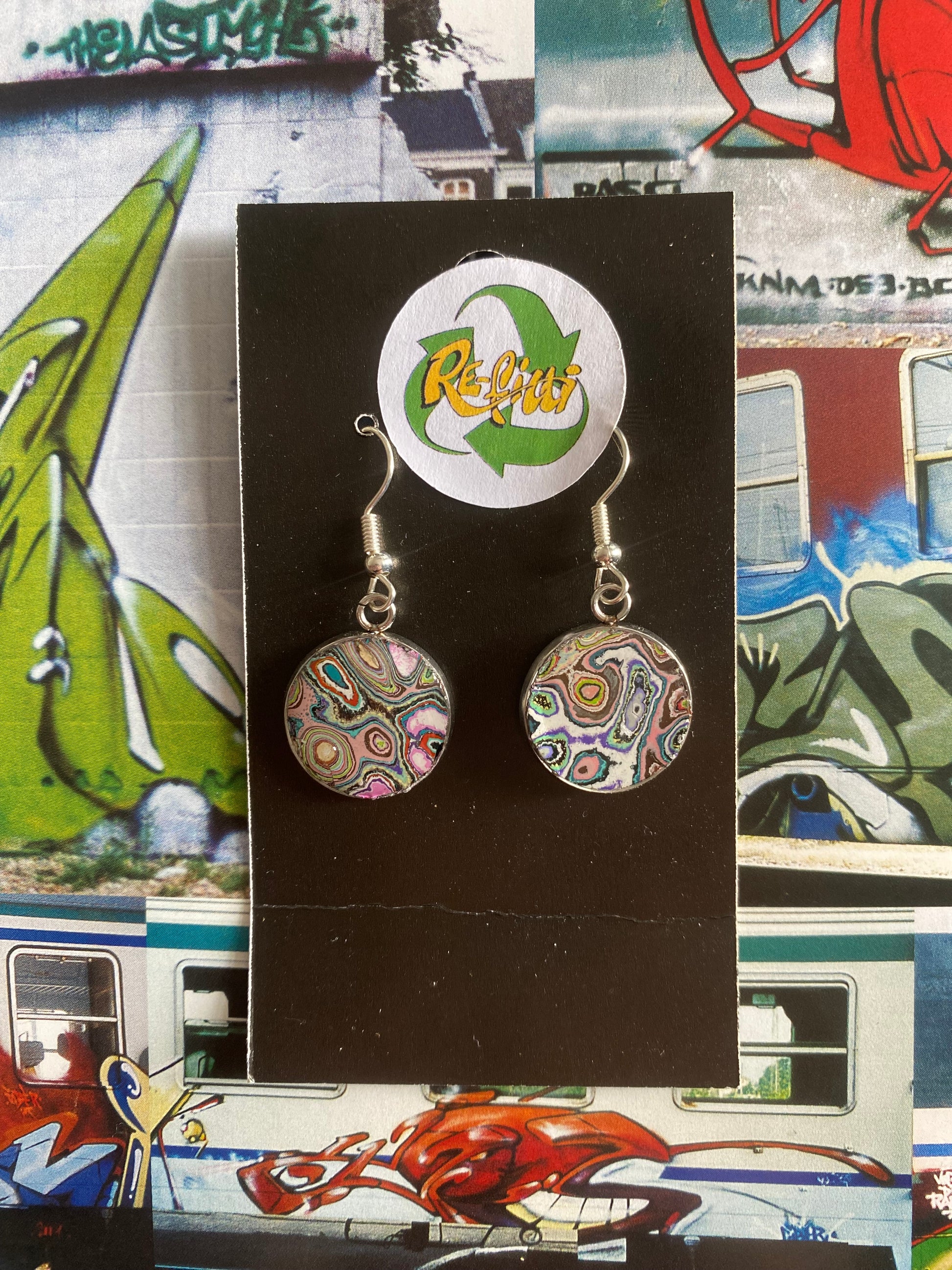 Re-Fitti recycled graffiti - Drop Ear Rings