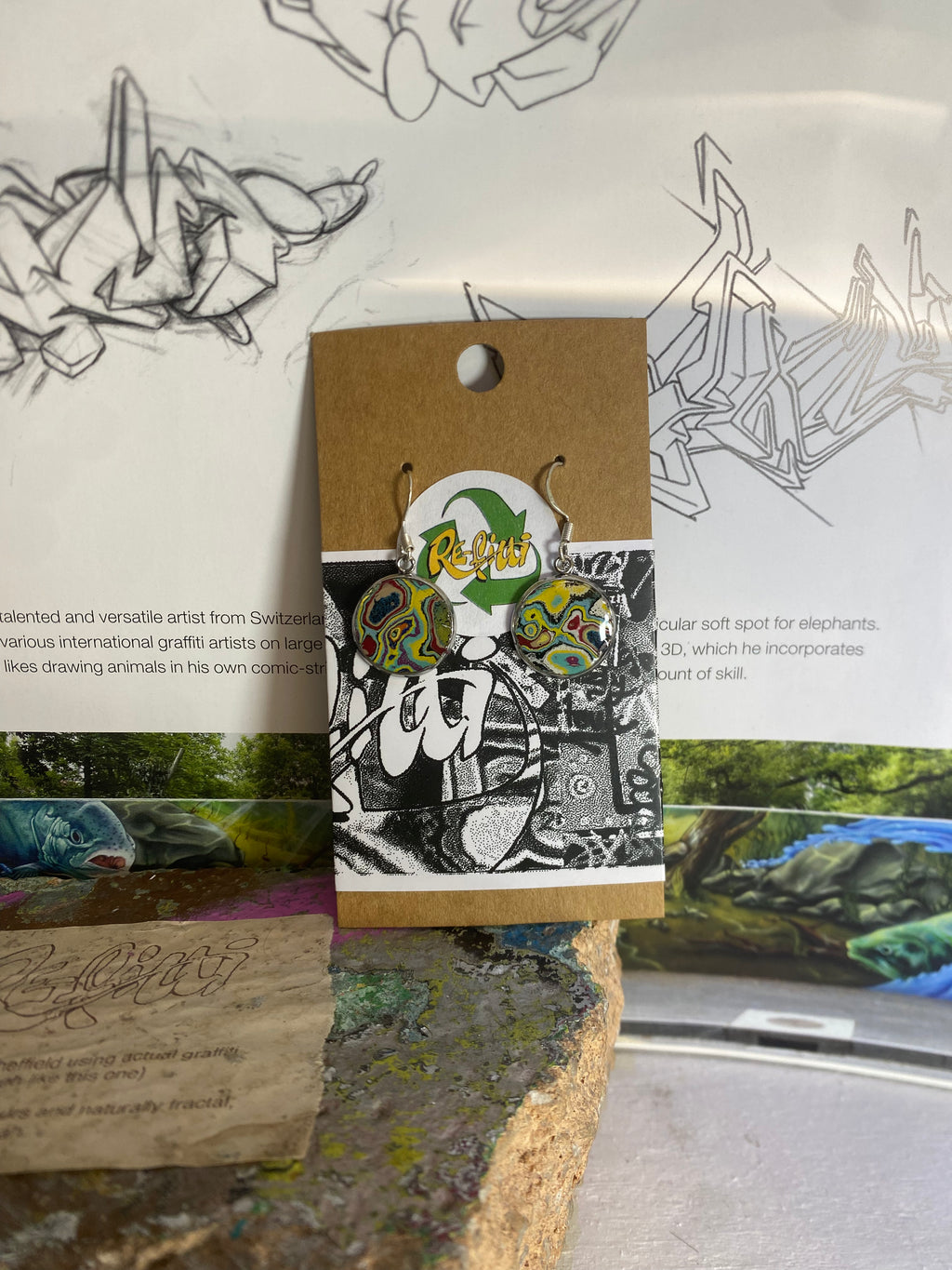 Recycled Graffiti ear-rings