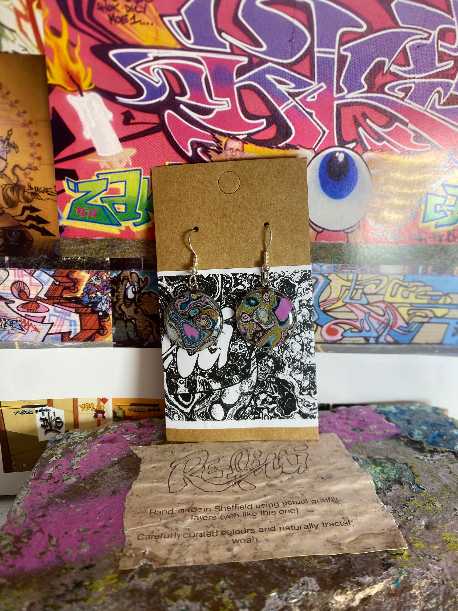 Recycled Graffiti ear-rings