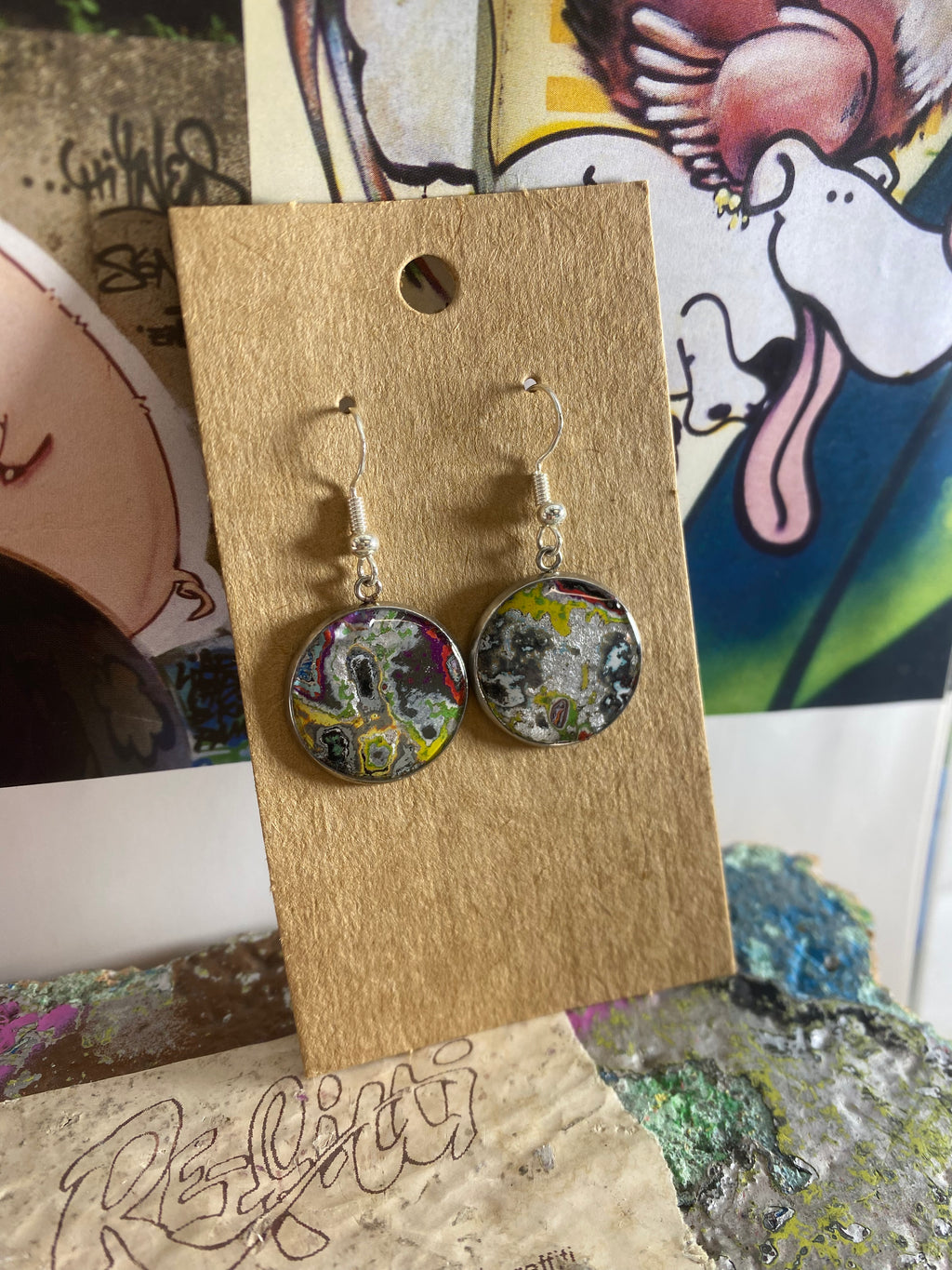 Recycled Graffiti ear-rings