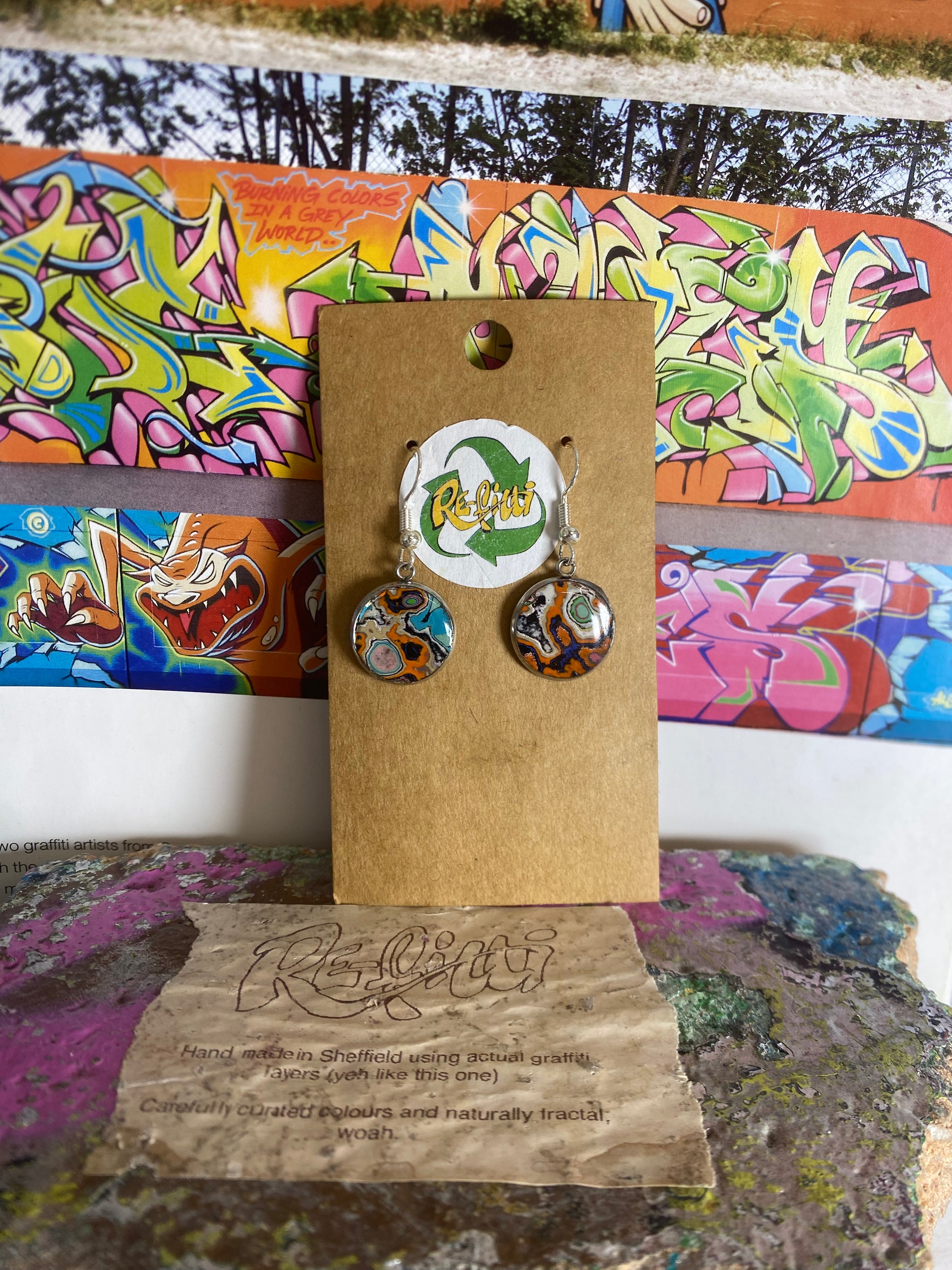 Recycled Graffiti ear-rings